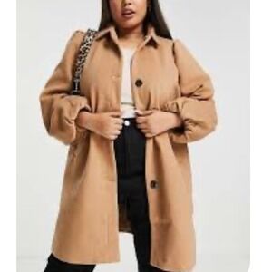 ASOS Wednesday's Girl Camel Coat Puff‎ Sleeve Button Front Jacket XL